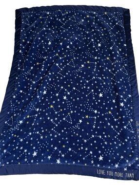 Celestial Baby Blanket Wendy Bellissimo Star Collection Navy Blue Satin Trim EUC